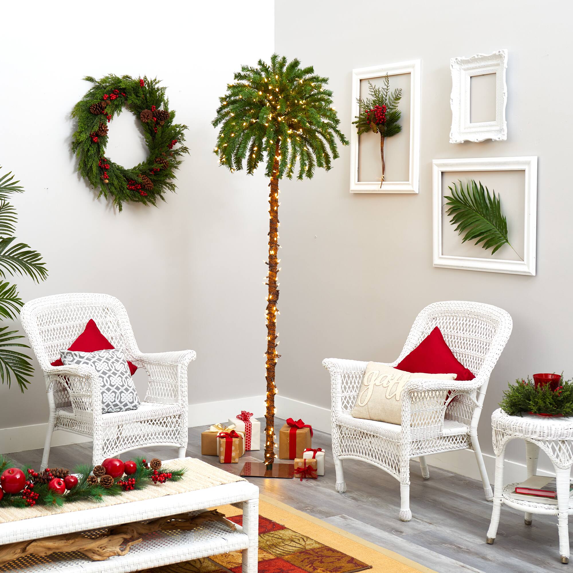 7ft. Pre-Lit Christmas Palm Tree, Warm White LED Lights